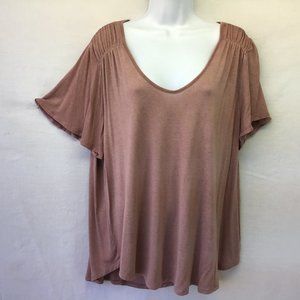 Home Girl Women's Top Pink Ruched V Neck Short Sleeve Knit Tee Tunic Blouse 1X